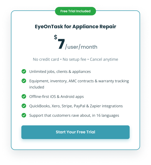 EyeOnTask Appliance Repair Pricing